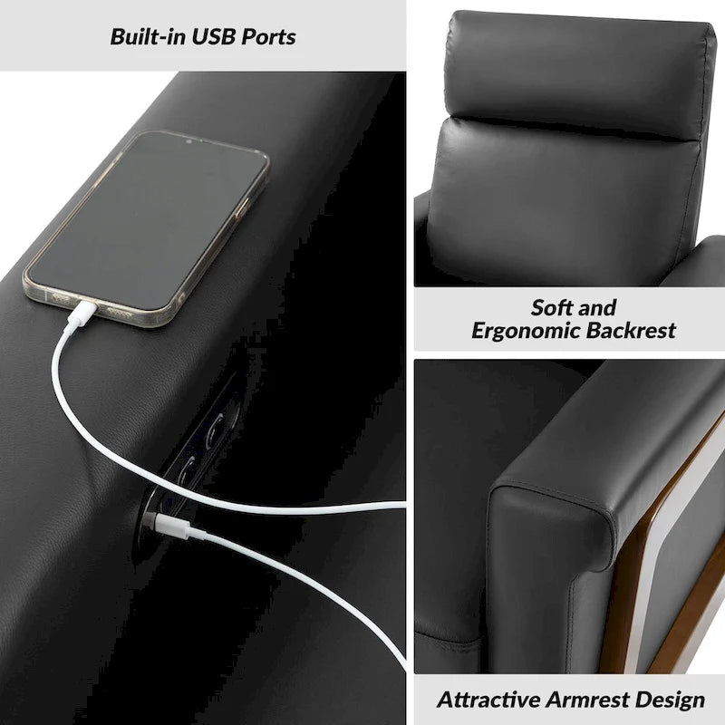 Fauteuil inclinable électrique moderne en cuir véritable avec ports USB intégrés (lot de 2) par