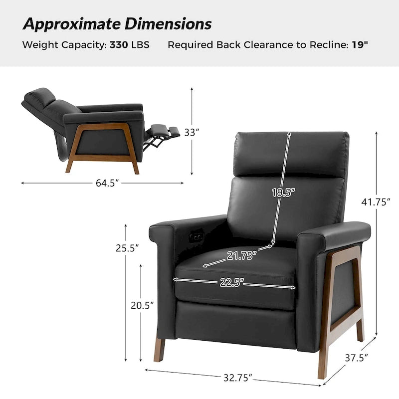 Fauteuil inclinable électrique moderne en cuir véritable avec ports USB intégrés (lot de 2) par