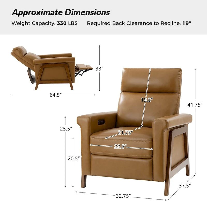 Fauteuil inclinable électrique moderne en cuir véritable avec ports USB intégrés (lot de 2) par