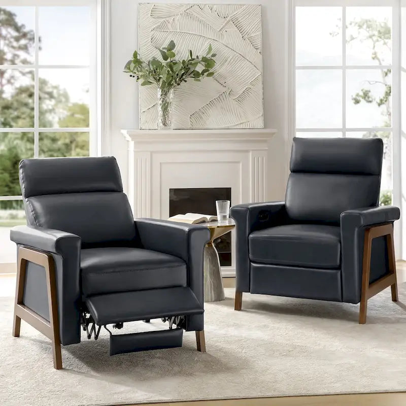 Fauteuil inclinable électrique moderne en cuir véritable avec ports USB intégrés (lot de 2) par