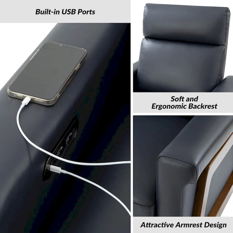 Fauteuil inclinable électrique moderne en cuir véritable avec ports USB intégrés (lot de 2) par