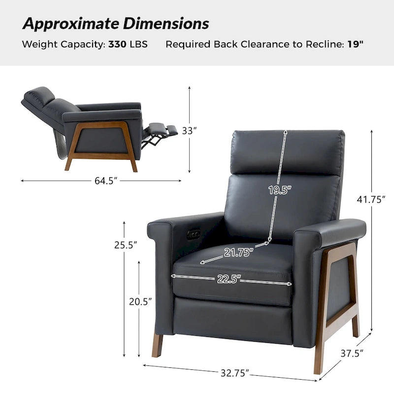 Fauteuil inclinable électrique moderne en cuir véritable avec ports USB intégrés (lot de 2) par