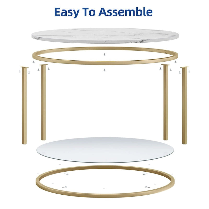 Table basse ronde de ferme de 31,5 pouces, table centrale rustique à 2 niveaux avec étagère de rangement ouverte