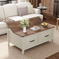 Table basse avec rangement dissimulé, 2 tiroirs et plateau relevable avec charnières à vérin - Voir les détails