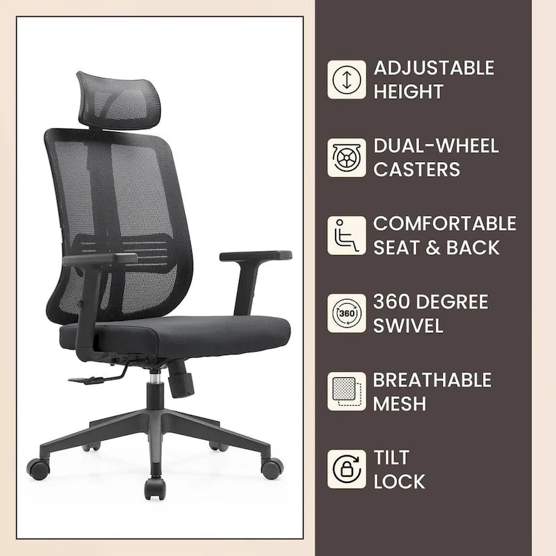 Chaise de bureau réglable avec dossier en maille et appuie-tête Série par