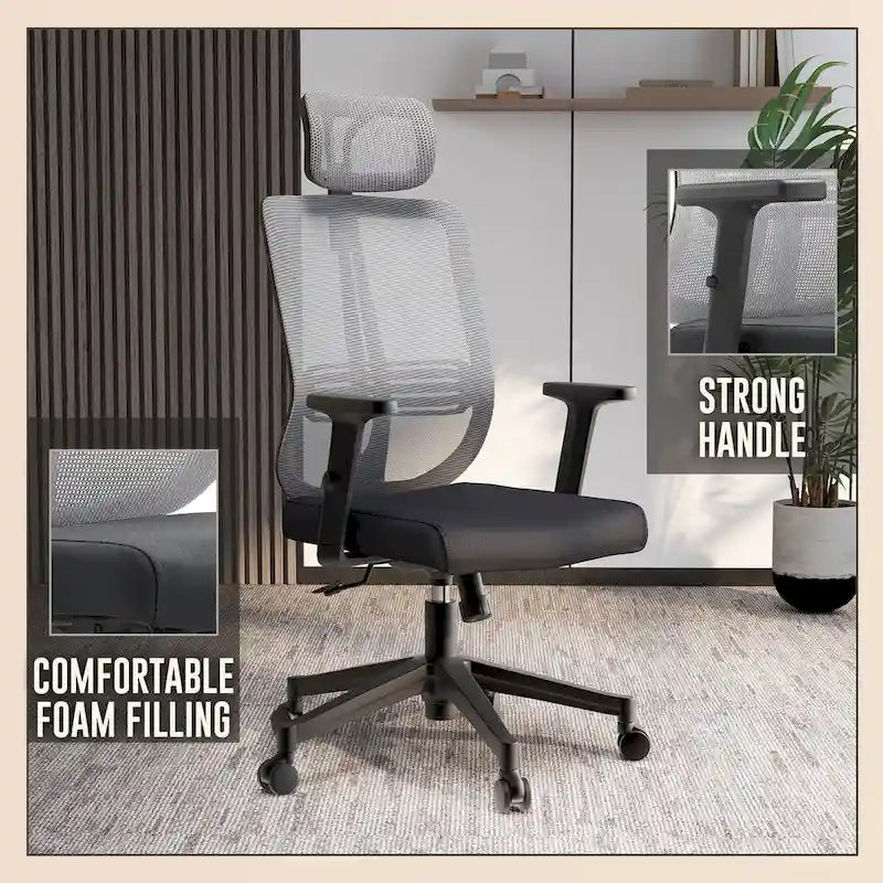 Chaise de bureau réglable avec dossier en maille et appuie-tête Série par