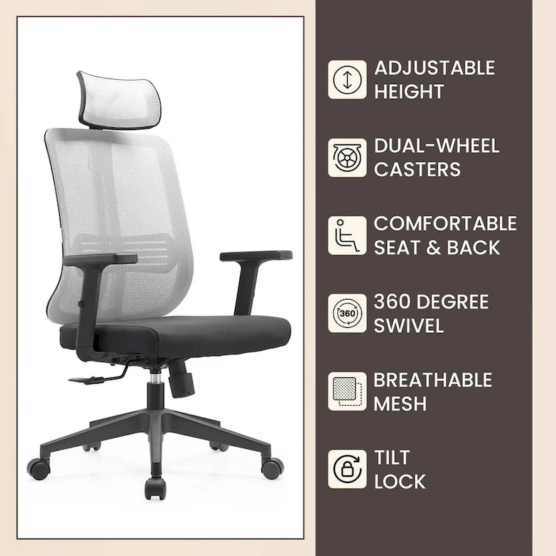 Chaise de bureau réglable avec dossier en maille et appuie-tête Série par