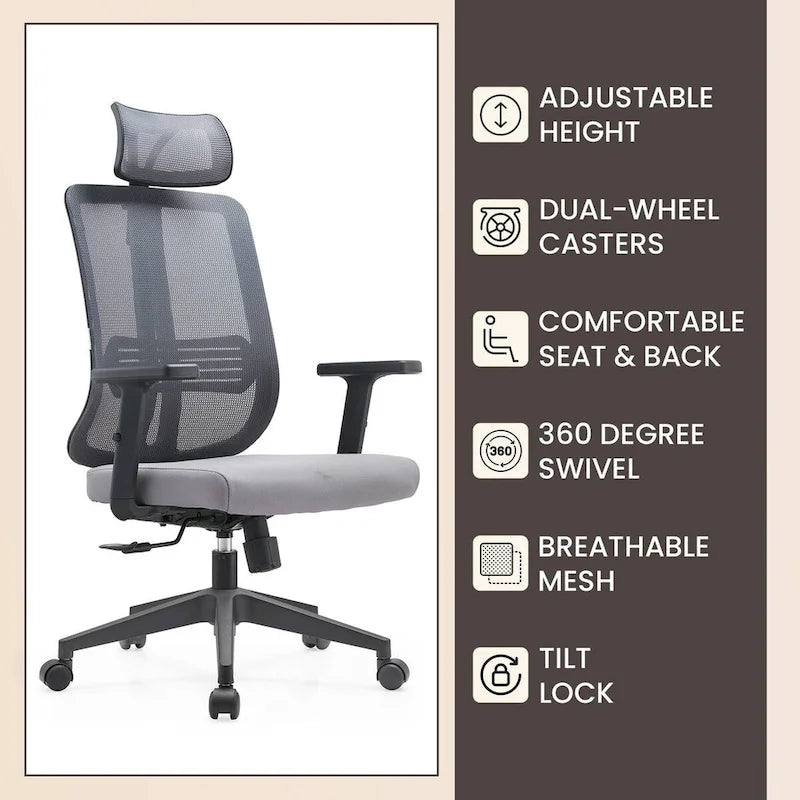 Chaise de bureau réglable avec dossier en maille et appuie-tête Série par