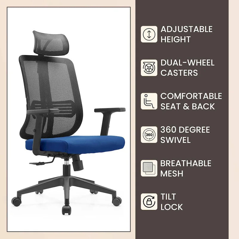 Chaise de bureau réglable avec dossier en maille et appuie-tête Série par