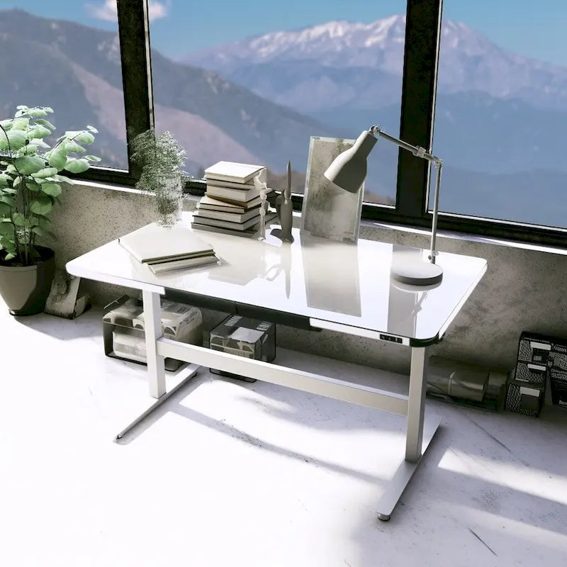Bureau plateau verre blanc