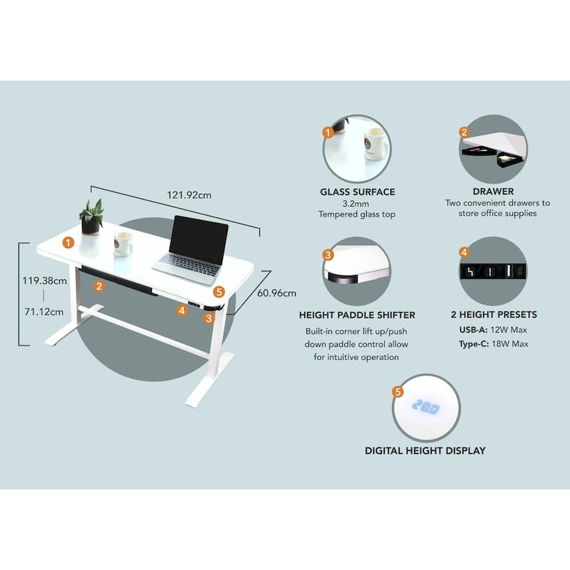 Bureau plateau verre blanc