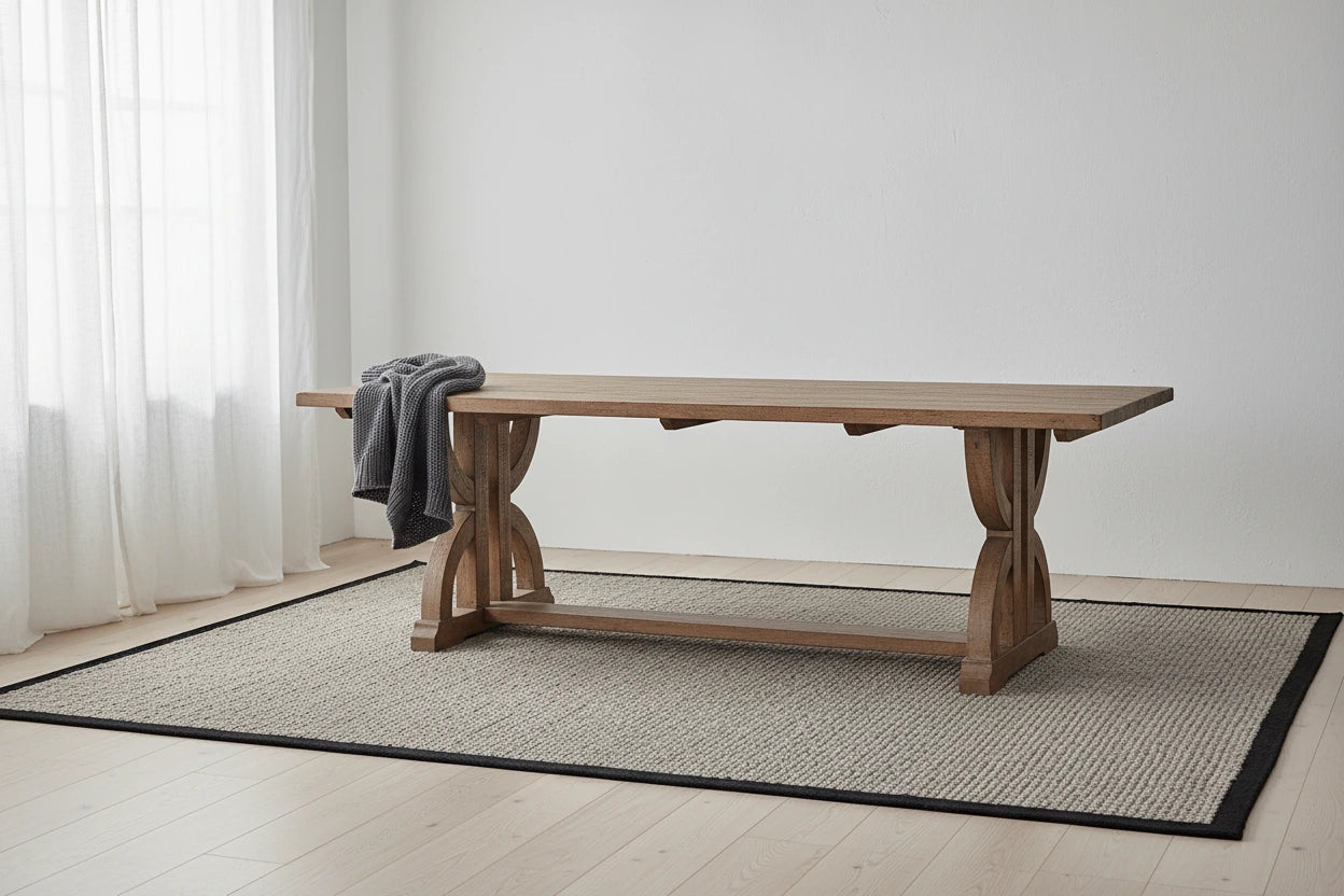 Reclaimed Wood Rectangular Trestle Table by - Brown