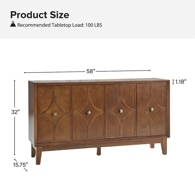 Buffet de 60 de large à motif losanges du milieu du siècle avec étagères réglables, par