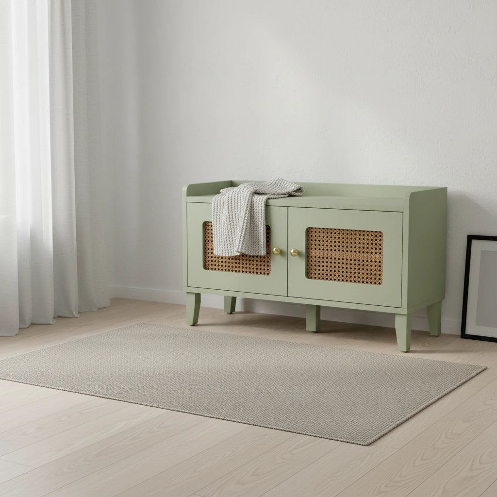 Wood 2-Tier Entryway Shoe Cabinet Bench with Doors for Living Room