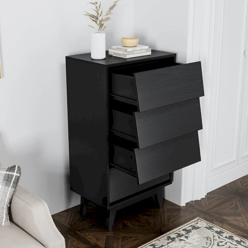 Commode à 4 tiroirs en bois, haute, pour chambre à coucher ou salon