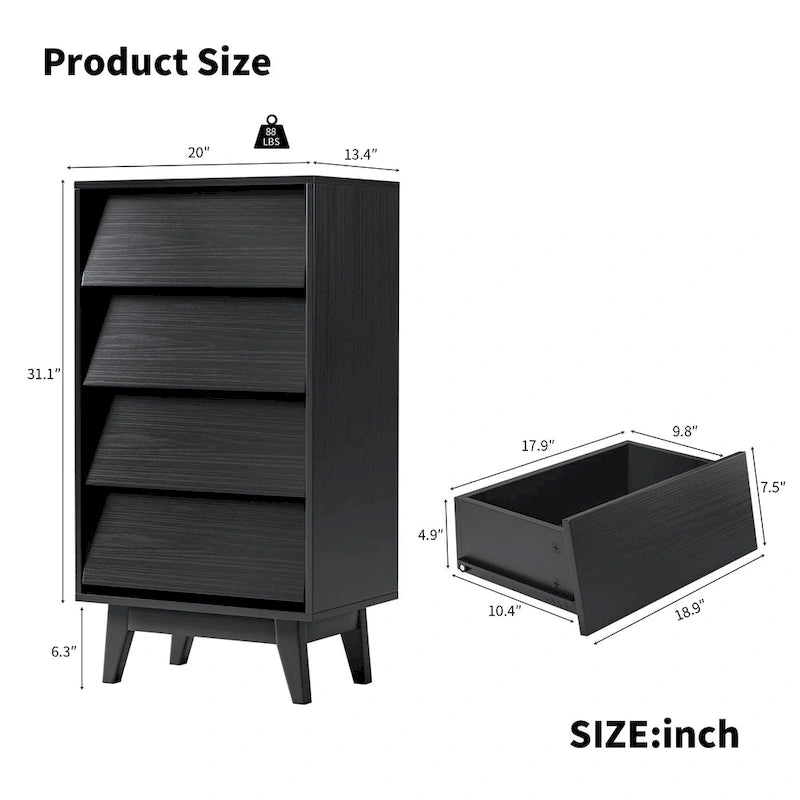 Commode à 4 tiroirs en bois, haute, pour chambre à coucher ou salon