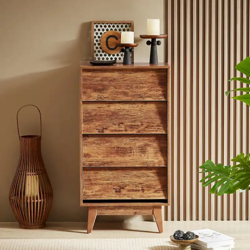Commode à 4 tiroirs en bois, haute, pour chambre à coucher ou salon