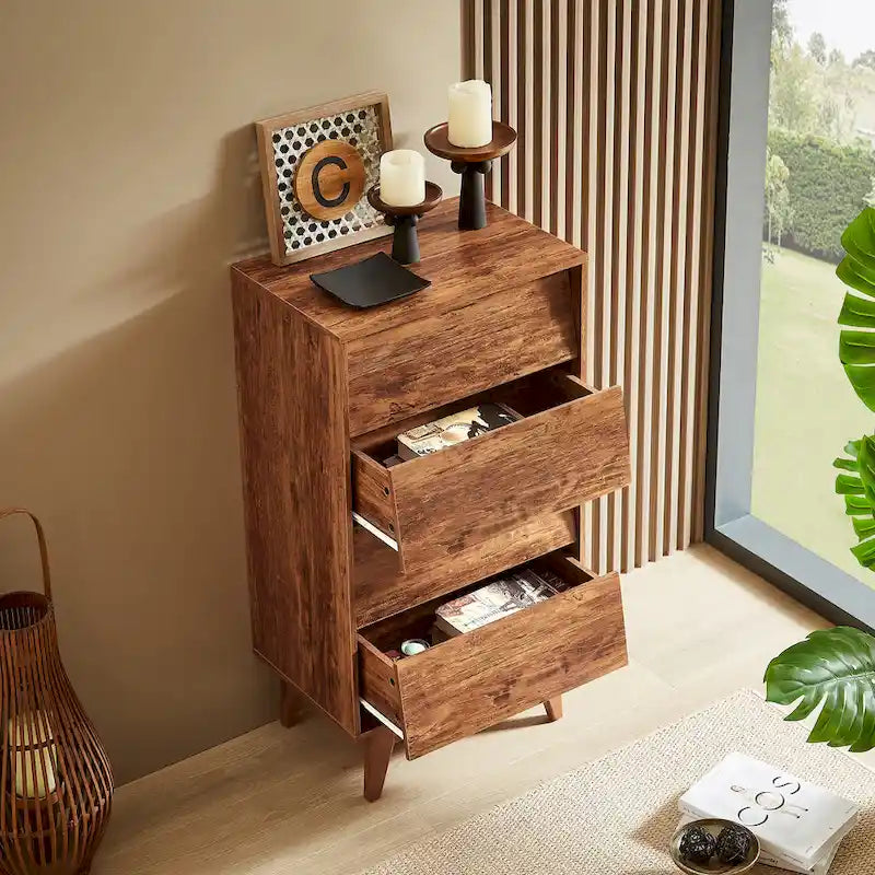 Commode à 4 tiroirs en bois, haute, pour chambre à coucher ou salon