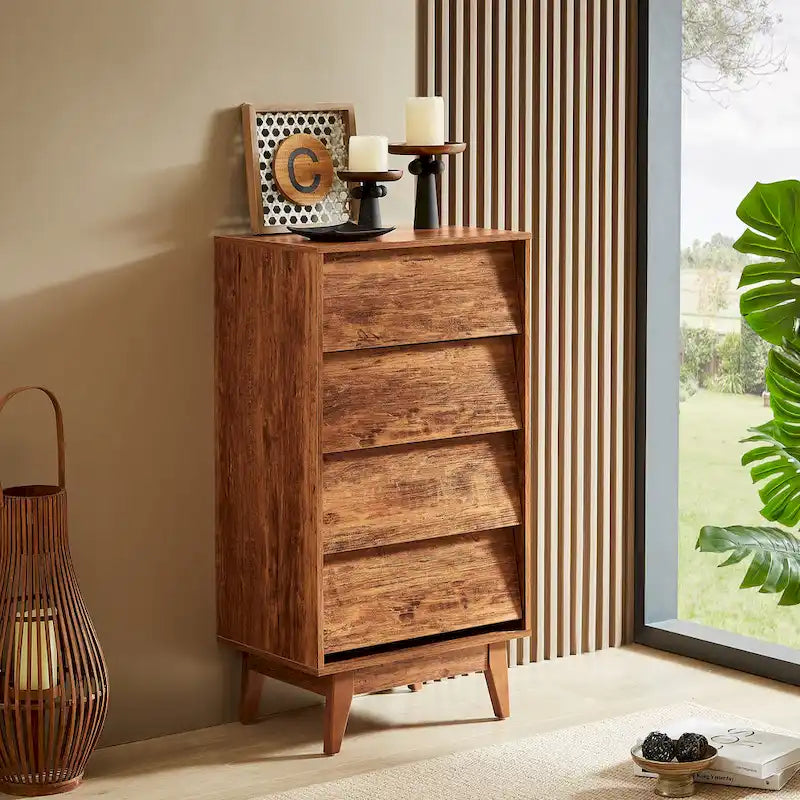Commode à 4 tiroirs en bois, haute, pour chambre à coucher ou salon