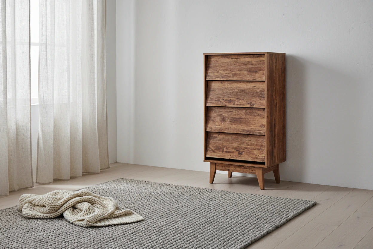4-drawer Dresser Wood Tall Chest of Drawers for Bedroom Living Room
